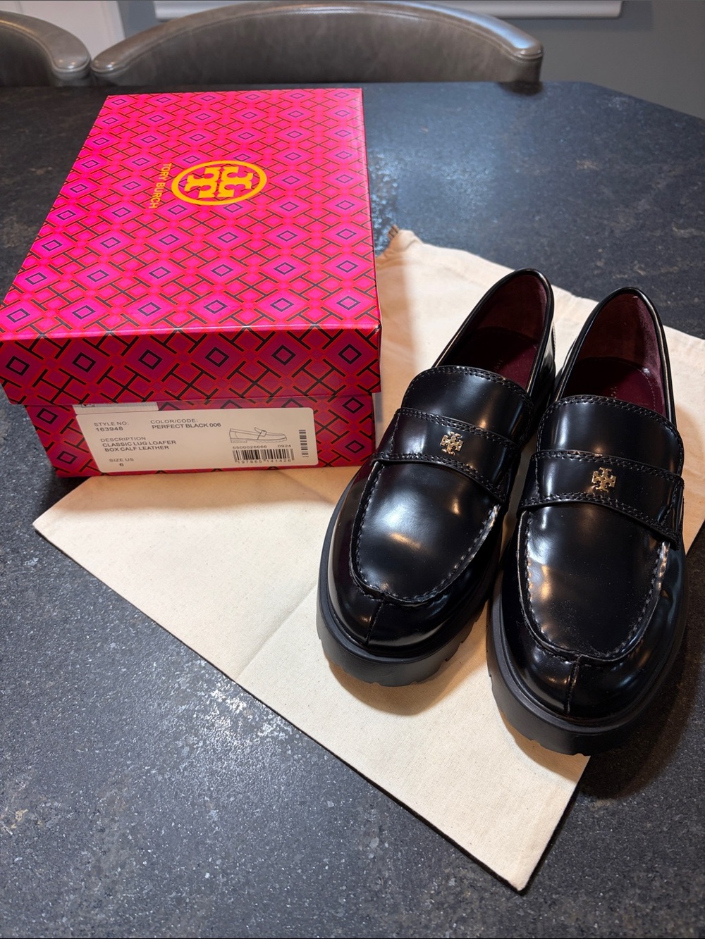Tory Burch Black Leather Penny Loafers